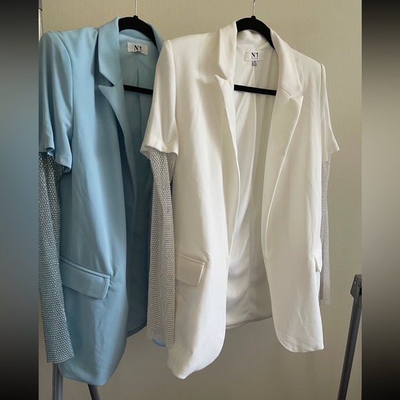 Light Blue Blazer with Rhinestone Sleeves - Picture 3 of 4